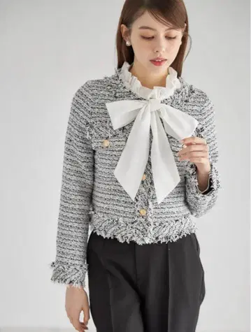 미사용 tocco closet 골드 버튼 프린지 믹스 트위드 자켓