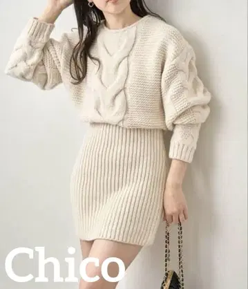 Chico [ 새상품 미사용 ] 케이블 돌먼 니트 미니 원피스