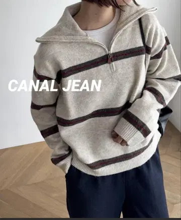 [ CANAL JEAN ] El mar 보더 하프 ZIP 니트