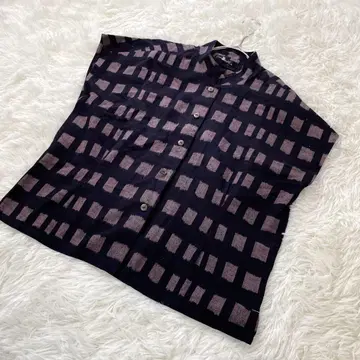 [ 새상품급 ] 카스리노사토 사카타 직물 반팔 셔츠 체크 무늬 1990