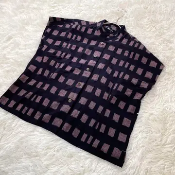 [ 새상품급 ] 카스리노사토 사카타 직물 반팔 셔츠 체크 무늬 1990