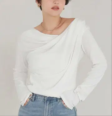 택 포함 오프숄더 롱 슬리브 T셔츠