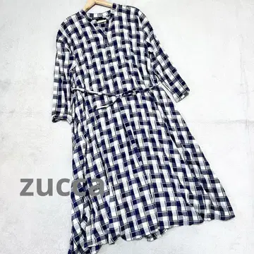 zucca 주카 체크 롱 셔츠 원피스 네이비 플레어 A라인