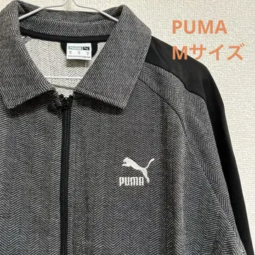 [ 새상품 ] PUMA 헤링본 집업 자켓 M 블랙 그레이 양쪽 포켓