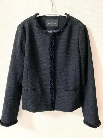 그린 레이블 릴랙싱 노카라 트위드 자켓 네이비