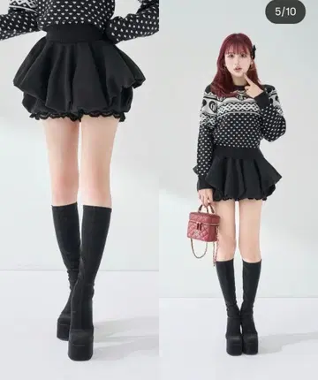 [라스트 1점] 다리치 볼륨 벌룬 미니 스커트 블랙