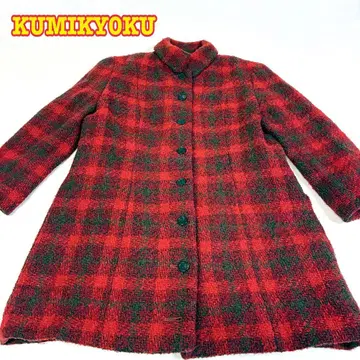 [ 새상품급 ] KUMIKYOKU 트위드 코트 스탠드 카라 빨간색 체크