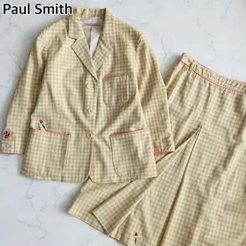 PS 폴스미스 스커트 수트 셋업 꽃과 새 자수 체크 L