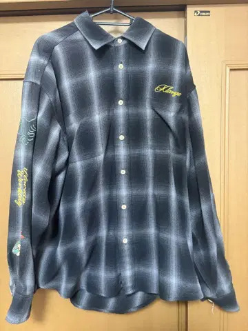 XLARGE 자수 그레이 블랙 체크 긴팔 셔츠