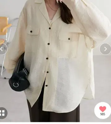 시어 블랙 버튼 오픈 카라 셔츠