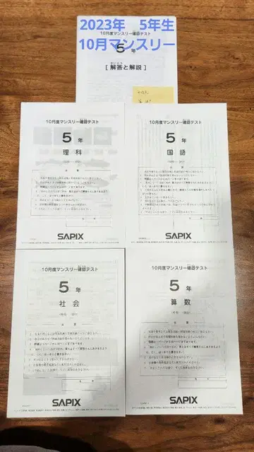 sapix 2023년 10월 5학년 먼슬리 확인 테스트