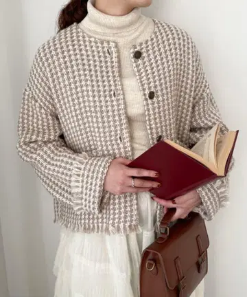 사만사 모스모스 크루넥 프린지 자켓 베이지