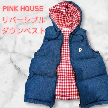 핑크하우스 PINK HOUSE 네이비 데님 리버서블 체크 다운 베스트
