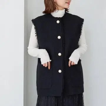 IENA 트위드 베스트 블랙
