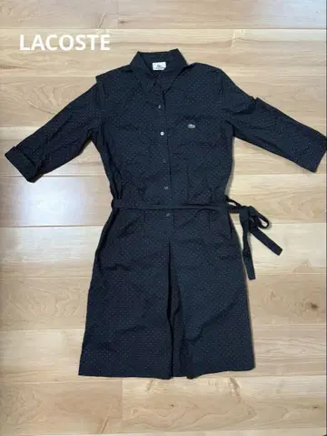 LACOSTE 블랙 도트 무늬 셔츠 원피스 40