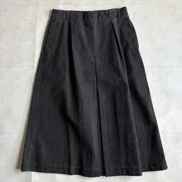 Plantation A라인 코튼 턱 롱 스커트 블랙 M