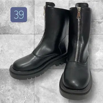 프론트 지퍼 숏부츠 무스탕 보아 사이즈 39 경량 가죽 느낌