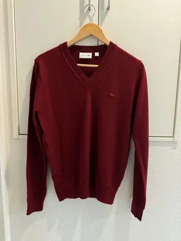 LACOSTE 버건디 V넥 스웨터 US S