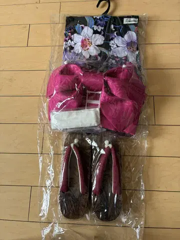 꽃무늬 유카타 오비 일본 나막신 세트