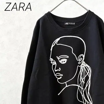 ZARA 맨투맨 트레이닝복 속기모 얼굴 모티브 자수 아트 루즈핏