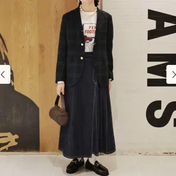 BEAMS BOY 랩 플리츠 스커트 데님
