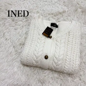 INED 니트 가디건 스웨터 화이트 풀오버