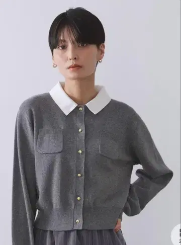 오파크 클립 골드 버튼 니트 가디건/카라 탈부착 가능