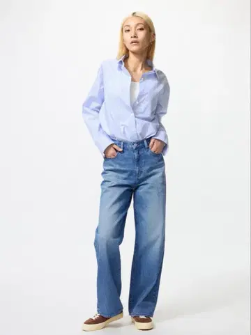 UNIQLO 와이드 스트레이트 청바지 23인치 블루