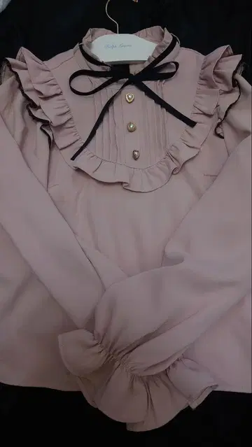 허니시나몬 프릴 리본 블라우스 핑크