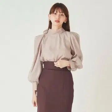 SNIDEL 오간자 시스루 블라우스 핑크 리본