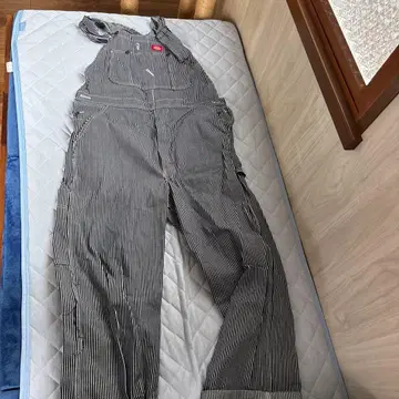 스트라이프 코튼 오버롤