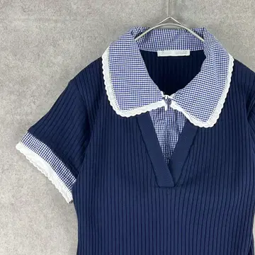 ZARA 자라 ( M ) 셔츠 도킹 니트탑 반팔 깅엄 체크