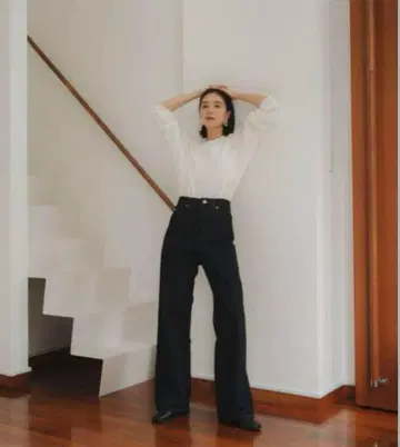 블랙 데님 와이드 팬츠 하이웨스트