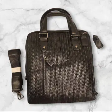 [ 새상품 미사용 ] 뜨개질 가죽 느낌 비즈니스 백 블랙 숄더 포함