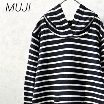 MUJI 후드티 롱 원피스 포켓 부착 보더 속기모 빅