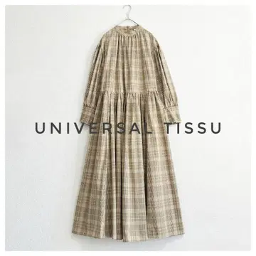 새상품급 UNIVERSAL TISSU 밴드 카라 체크 개더 원피스
