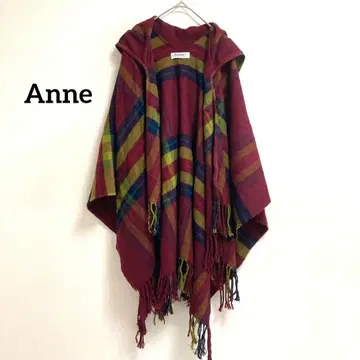 Anne 판초 대형 스톨 체크 무늬 프린지 보르도 5855
