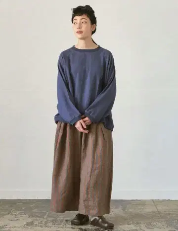 Dgy 린넨 스트라이프 가우초 팬츠