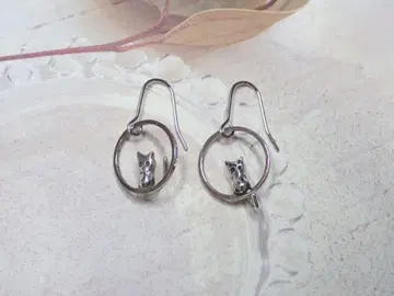 고양이 모티브 실버 반지 귀걸이