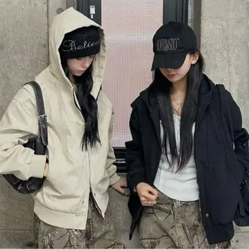 TRIFLE 더블 지퍼 워크 블루종 블랙