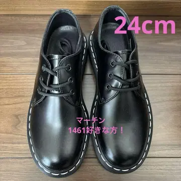 [ 24cm ] 3홀 부츠 깁슨 슈즈 화이트 스티치 유리 가죽