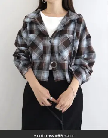 and Me 숏 기장 후디 체크 셔츠 블라우스