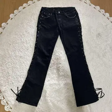 블랙 데님 플레어 팬츠 부츠컷 로우라이즈 갸루 y2k