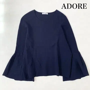 ADORE 플레어 슬리브 니트 풀오버 크루넥 네이비
