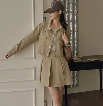 플리츠 스커트 K-패션 셋업 치노 스커트 빅 사이즈 LL L