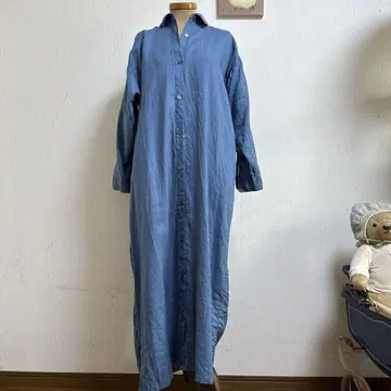 어반 리서치 린넨 셔츠 원피스 블루