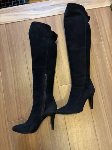 다이애나 블랙 스웨이드 니하이 부츠 하이힐