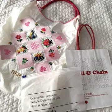 FEILER 자수 토트백 화이트/핑크