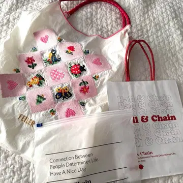 FEILER 자수 토트백 화이트/핑크