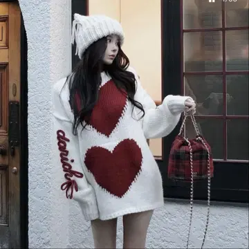 Darich 하트 로고 로우게이지 니트 튜닉